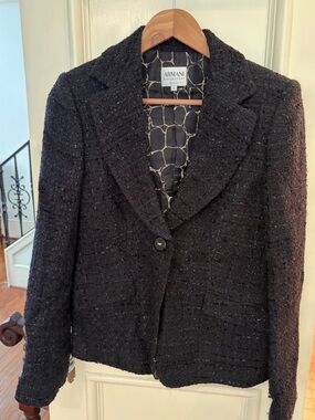 Armani Collezioni Black Tweed Single-Button Women's Blazer